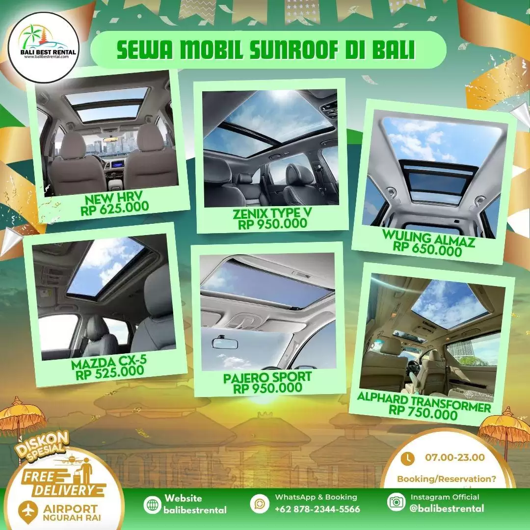 6 Mobil Panoramic Sunroof Best Seller: Sewa Mobil Sunroof Lepas Kunci di Bali saat liburan Hari Raya Galungan, Kuningan, Nyepi 2024!