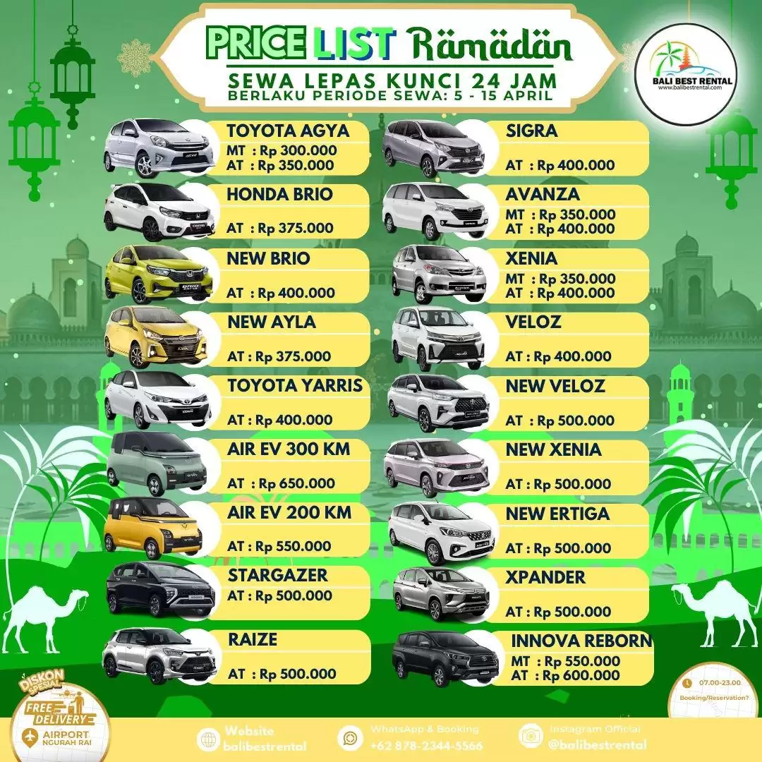 Price List Sewa Mobil Lepas Kunci Special Idul Fitri Bali