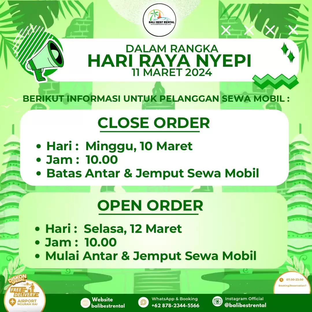 Perayaan Hari Raya Nyepi pada tanggal 11 Maret 2024 lalu lintas ditutup untuk parade Ogoh-Ogoh saat Hari Pengerupukan