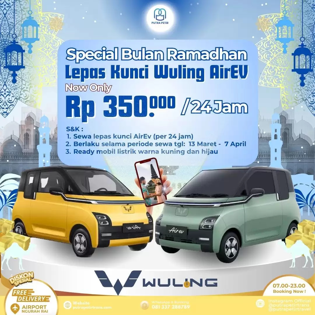 Sewa Mobil Wuling Air Ev Lepas kunci di Bali Rp 350.000 / 24 Jam - Berlaku 13 Maret - 5 April 2024