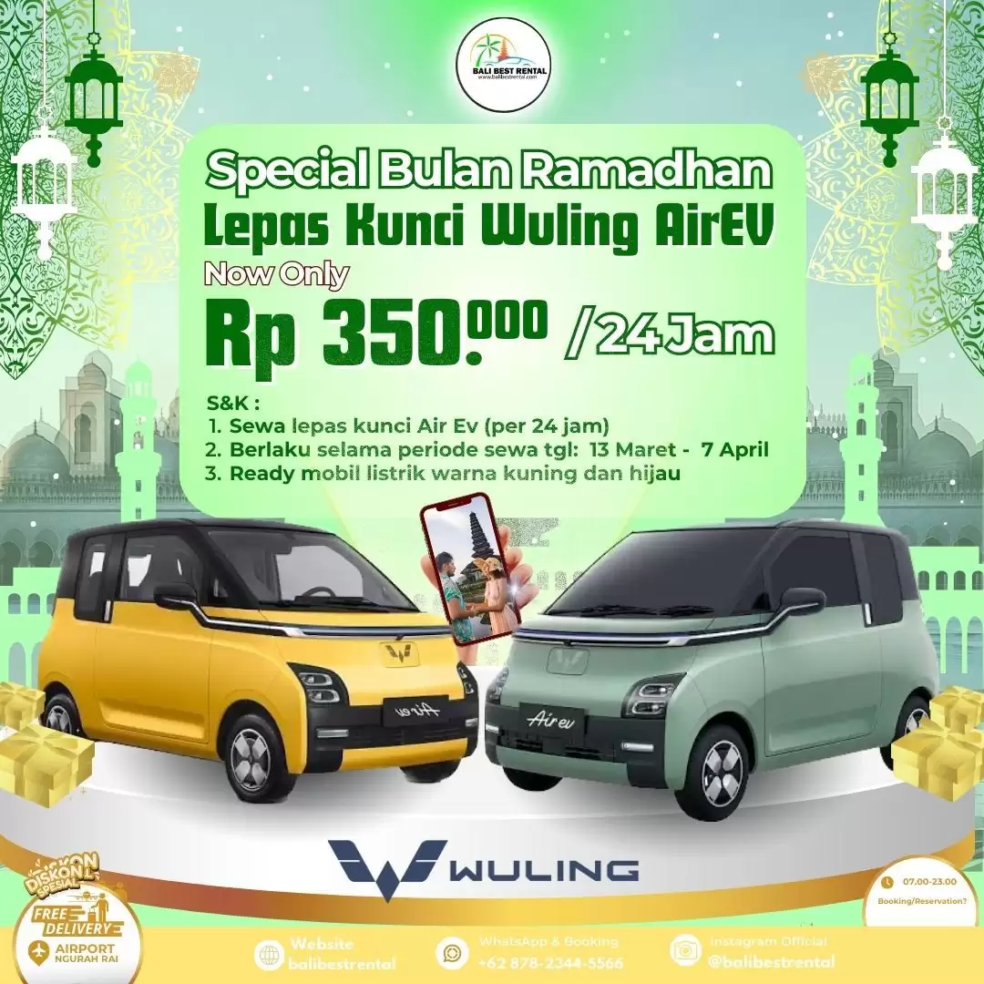 Sewa Mobil Wuling Air Ev Lepas kunci di Bali Rp 350.000 / 24 Jam - Berlaku 13 Maret - 5 April 2024