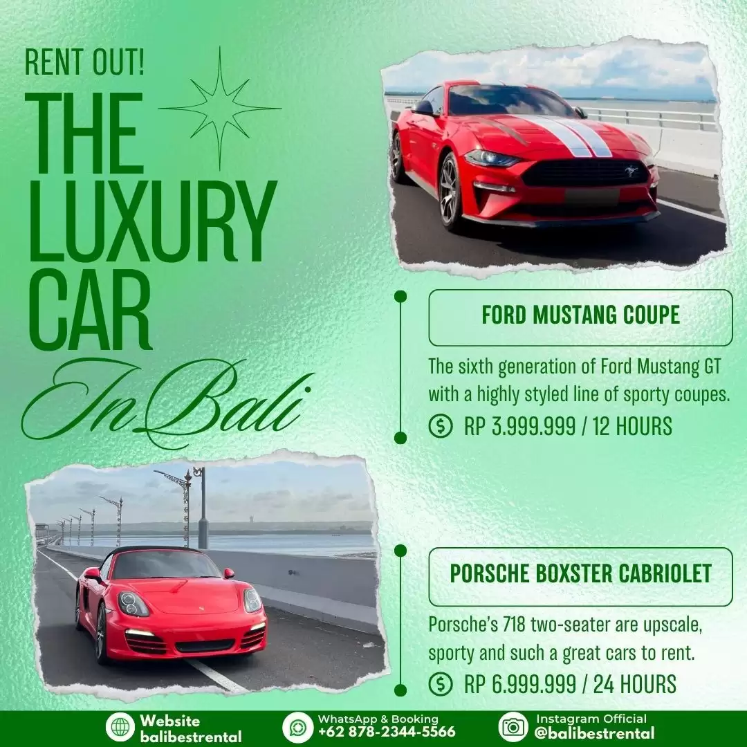 Ford Mustang GT & Porsche Boxter, now available for rent In Bali