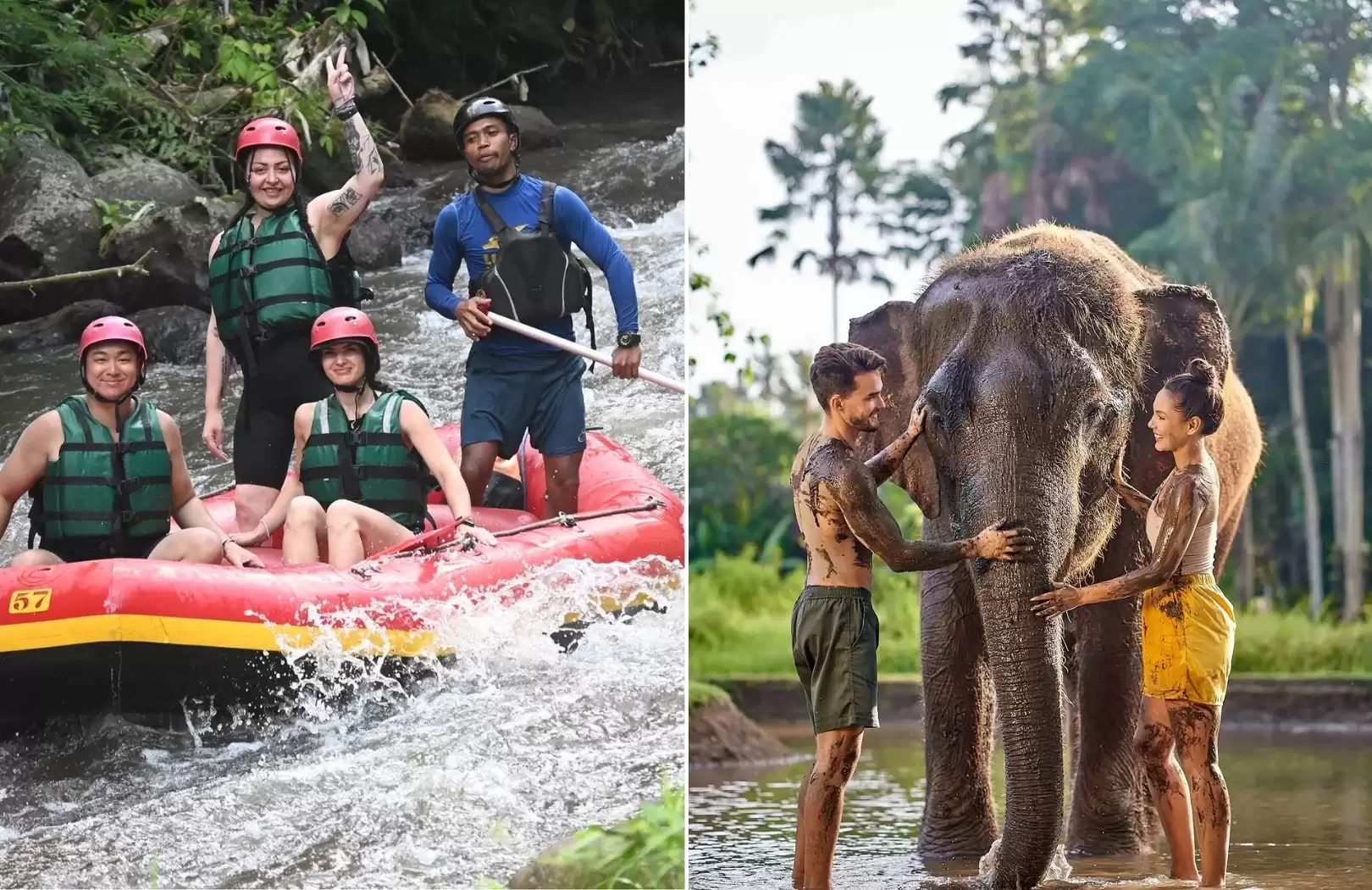 Bali White Water Rafting with No Stairs & Elephant Mud Fun at Bali Zoo Tour