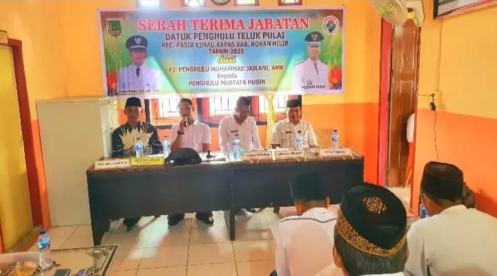 Kepenghuluan Teluk Pulai Gelar Sertijab, Mustafa Husien: Insya Allah Amanah Demi Kemajuan Desa