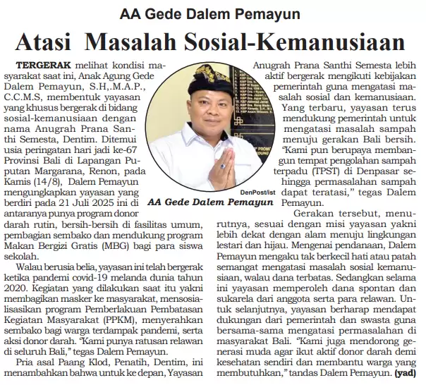 Kegiatan Yayasan Ananta Termuat di Media Denpost