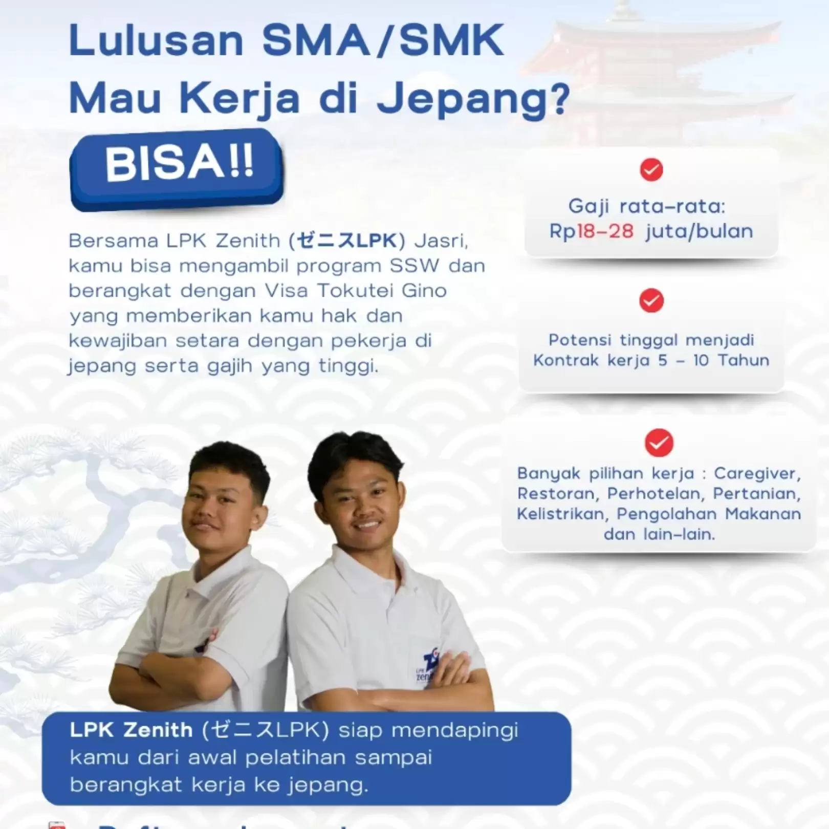 Lulusan SMA/SMK Bisa Kerja Resmi di Jepang Lewat Program SSW Bersama LPK Zenith