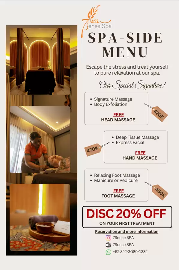 7Sense Spa – Spa-Side Menu Enjoy 20% Off