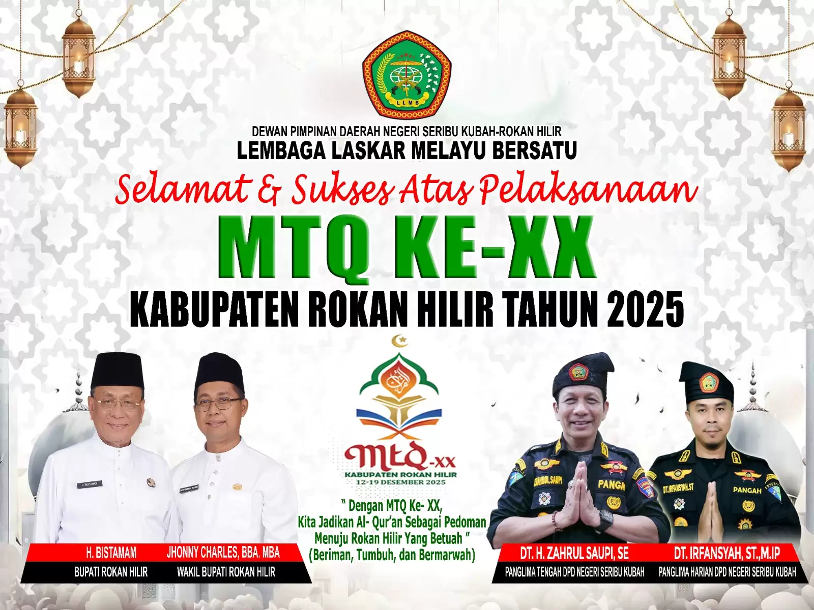 DPD LLMB Rohil Sampaikan Ucapan Selamat atas Penyelenggaraan MTQ ke-20 Kabupaten Rokan Hilir 2025