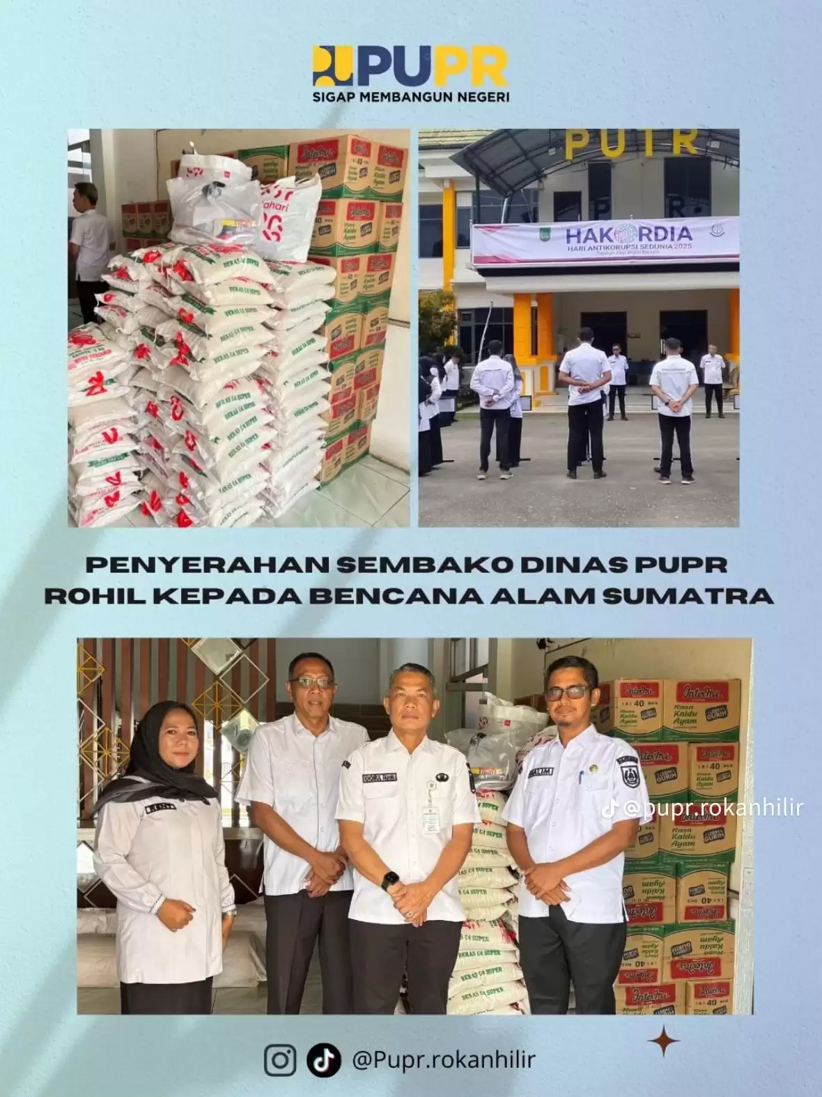 Kadis PUPR Khairul Fahmi, Bersama Jajaran PUPR Rohil Salurkan Bantuan untuk Warga Terdampak Bencana Sumatra