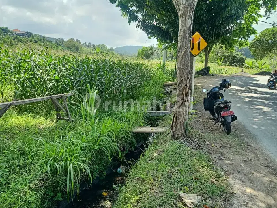 Tanah Dengan Pemandangan Sawah Terasering Dan Pegunungan Di Jalan Aspal Karangasem