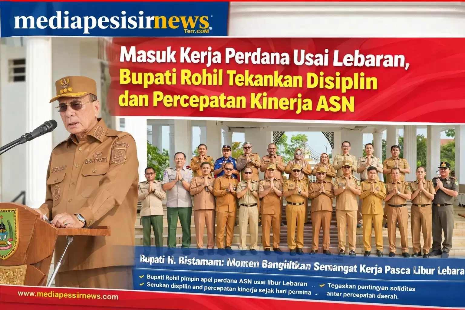 Masuk Kerja Perdana Usai Lebaran, Bupati Rohil Tekankan Disiplin dan Percepatan Kinerja ASN