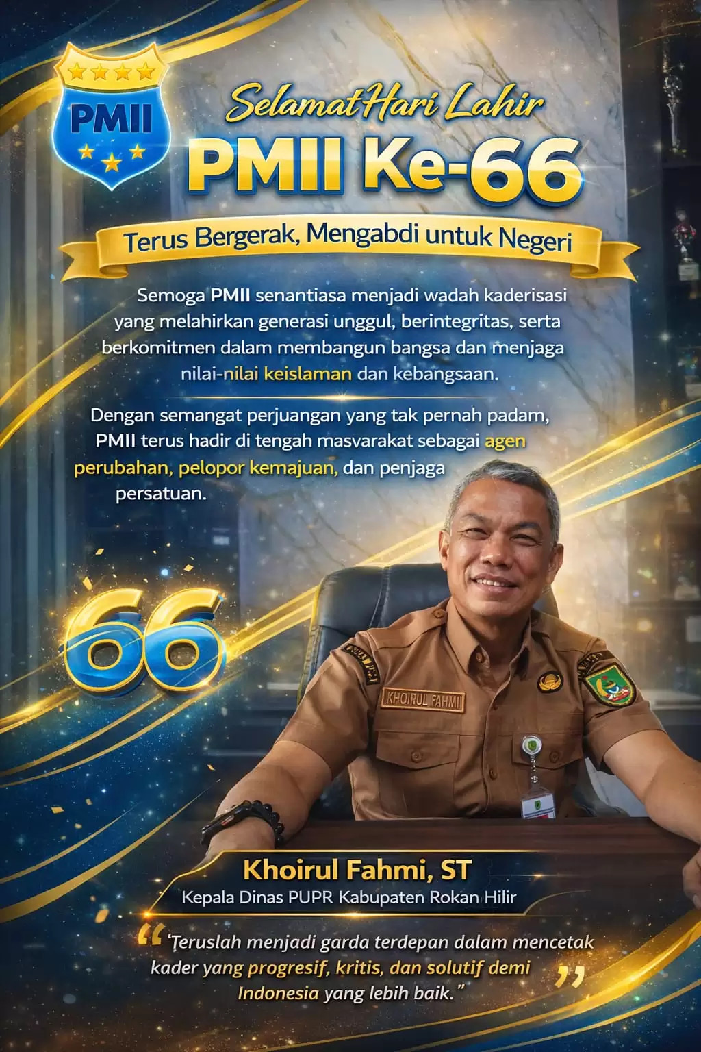 Khoirul Fahmi Ucapkan Selamat Milad ke-66 PMII, Tekankan Peran Kader sebagai Pelopor Kemajuan