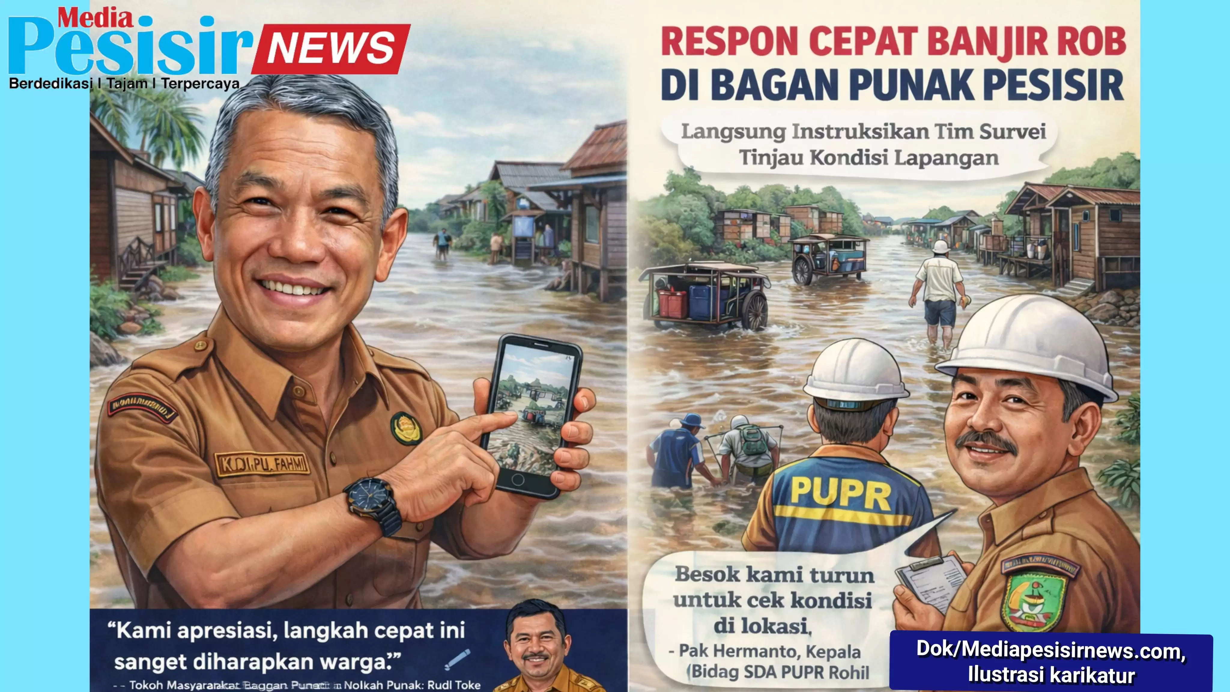 Kadis PUPR Rohil Respon Cepat Banjir Rob di Bagan Punak Pesisir, Tim Turun ke Lapangan