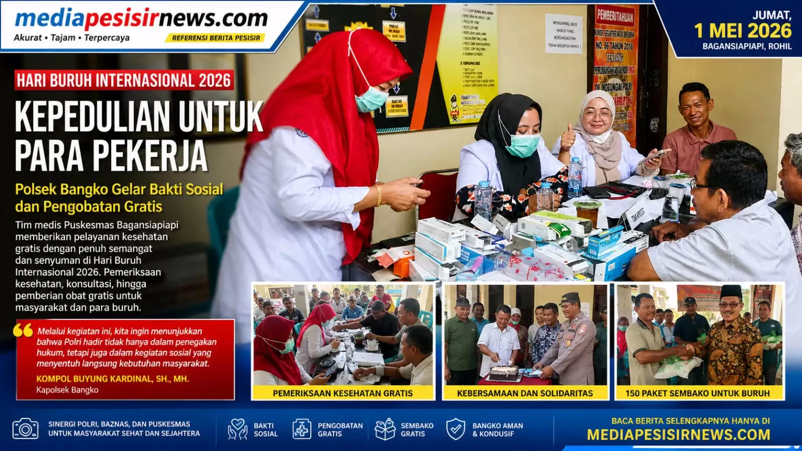 Peringatan Hari Buruh 2026, Tim Medis Puskesmas Bagansiapiapi Tunjukkan Dedikasi Lewat Layanan Kesehatan Gratis