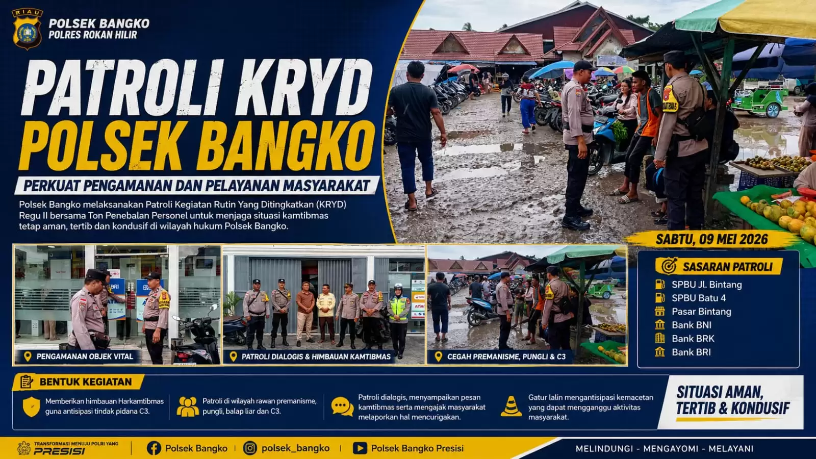 Polsek Bangko Tingkatkan Patroli KRYD untuk Menjaga Keamanan dan Kenyamanan Masyarakat