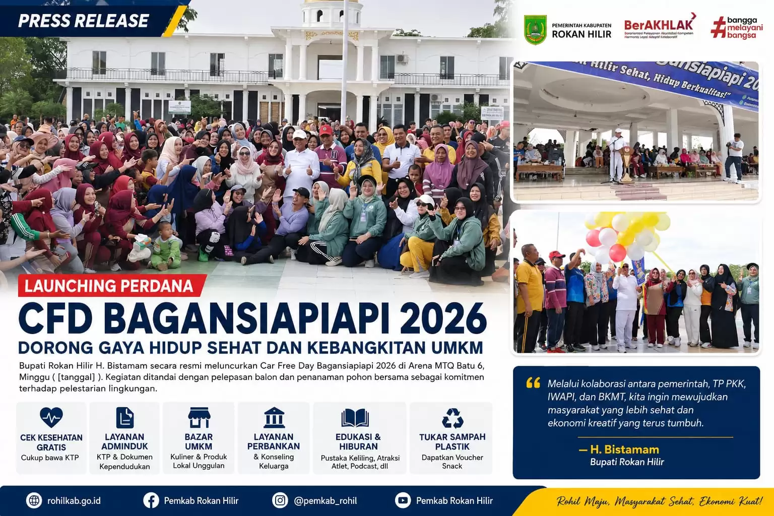 Ribuan masyarakat antusias memadati CFD Bagansiapiapi 2026, Bupati Rohil Dorong Gaya Hidup Sehat dan Kebangkitan UMKM