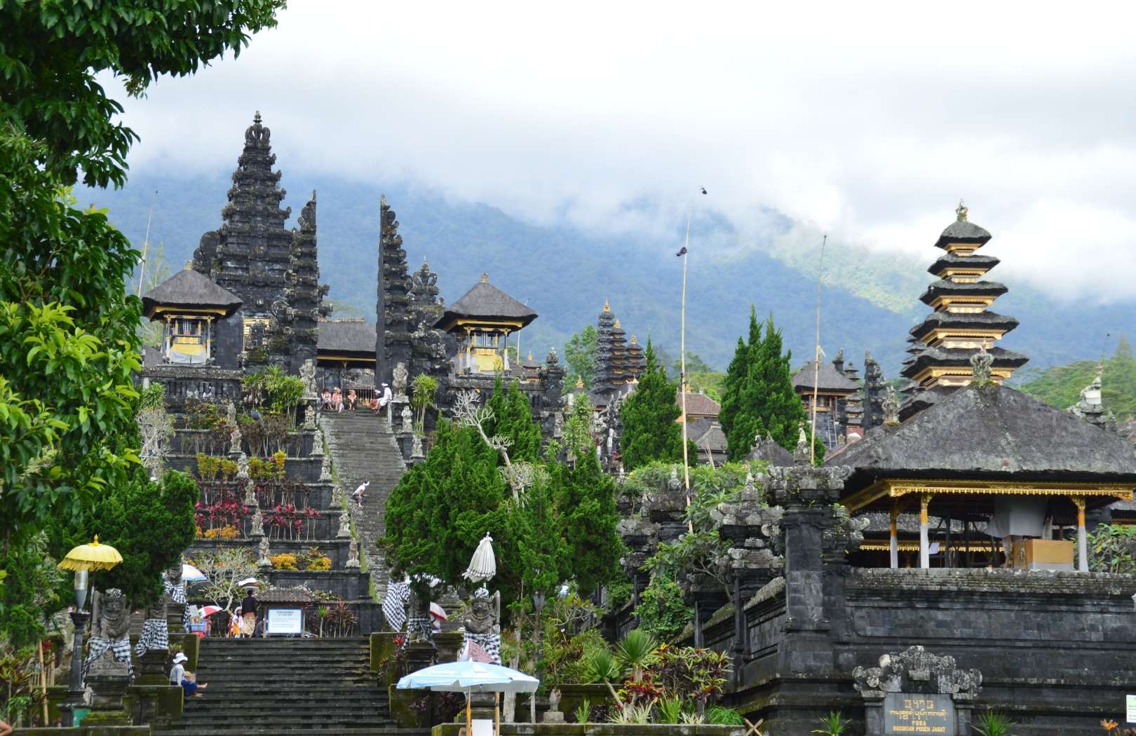 Bali Besakih Temple with Rice Terrace and Waterfall