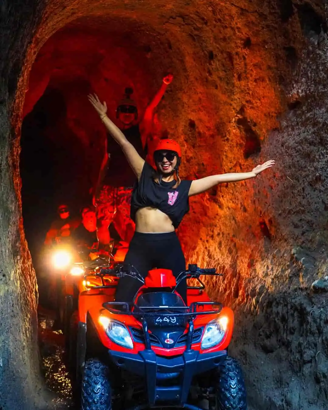 ATV Quad Bike Adventure Through Waterfall And Tunnel