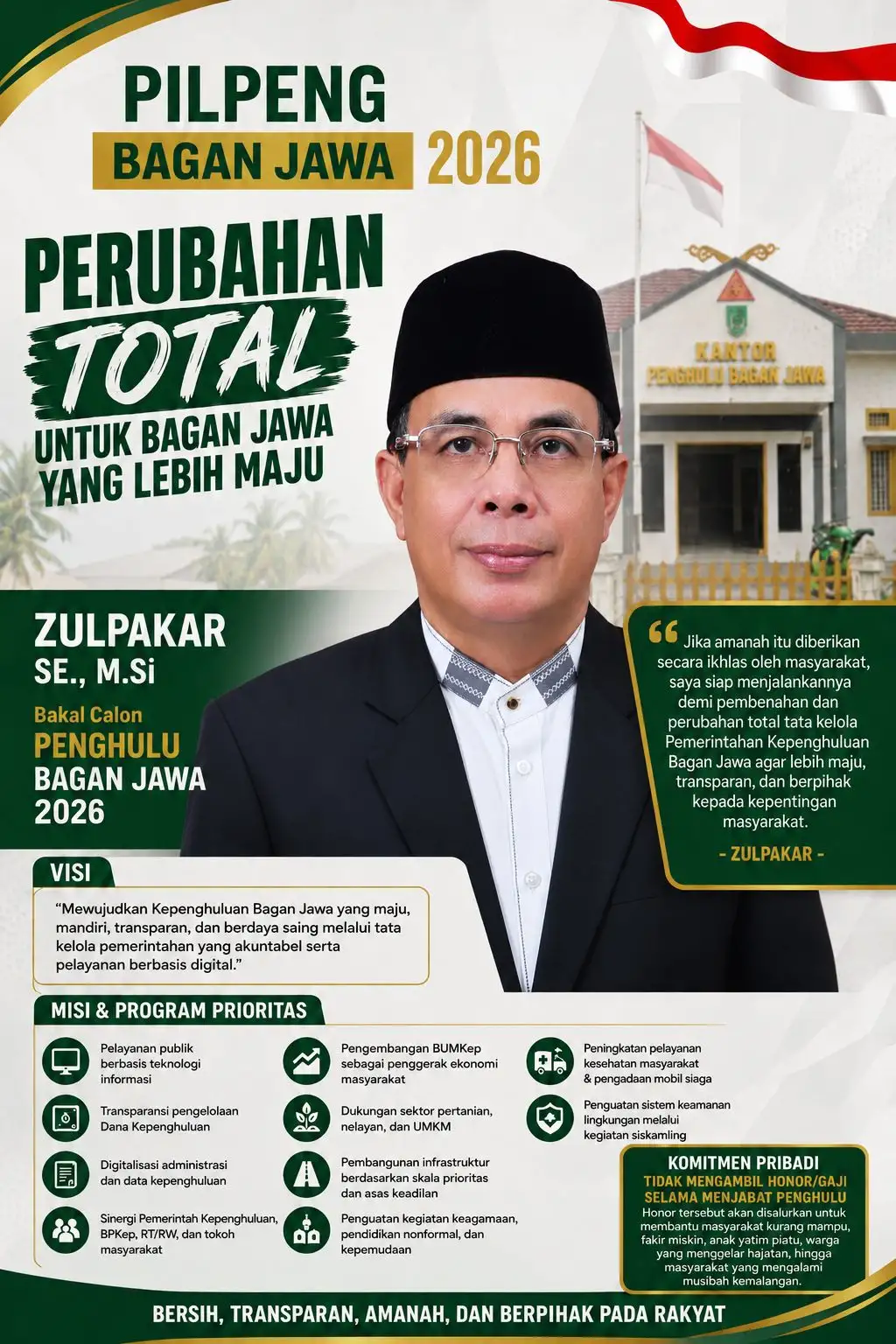 Maju Sebagai Calon Penghulu Bagan Jawa 2026 Zulpakar, SE,. M.Si Siap Tidak Menerima Gaji & Tunjangan Selama Menjabat