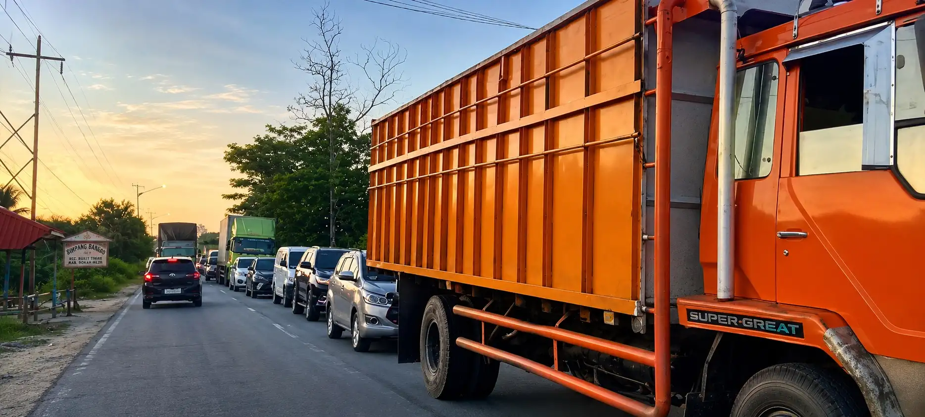 Jalan Lintas Sumatera Macet Total, Antrean Kendaraan Capai 2 Kilometer Dekat Simpang Bangko