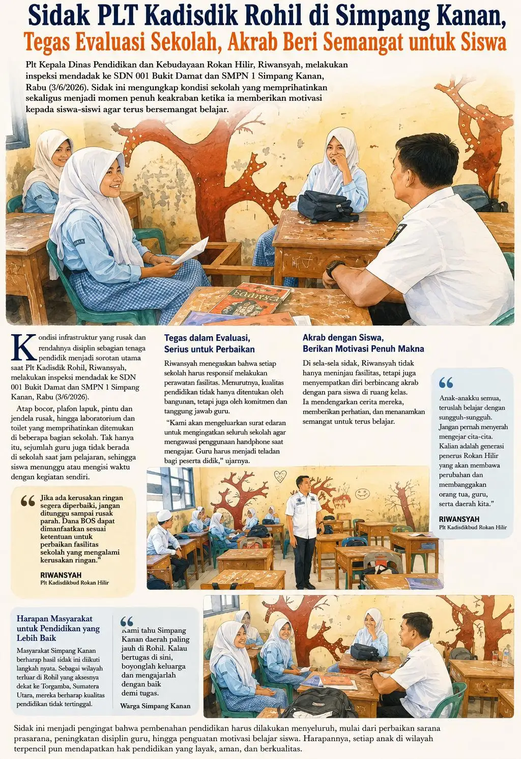 Sidak PLT Kadisdik Rohil di Simpang Kanan Ungkap Kondisi Sekolah, Sekaligus Beri Motivasi kepada Siswa