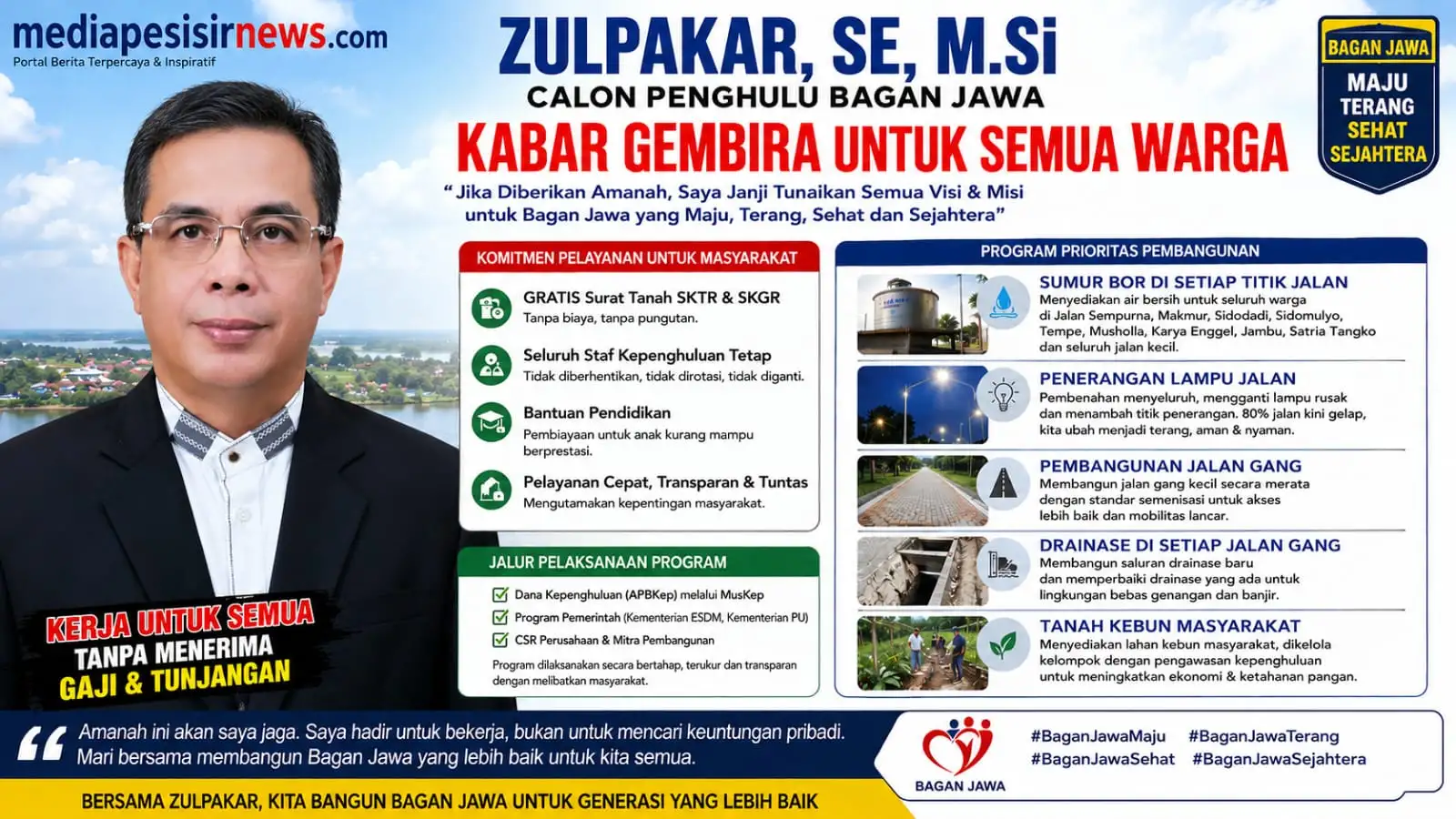 Zulpakar Tebar Kabar Gembira untuk Warga Bagan Jawa, Siapkan Program Air Bersih, Jalan Mulus hingga Beasiswa Anak Berprestasi