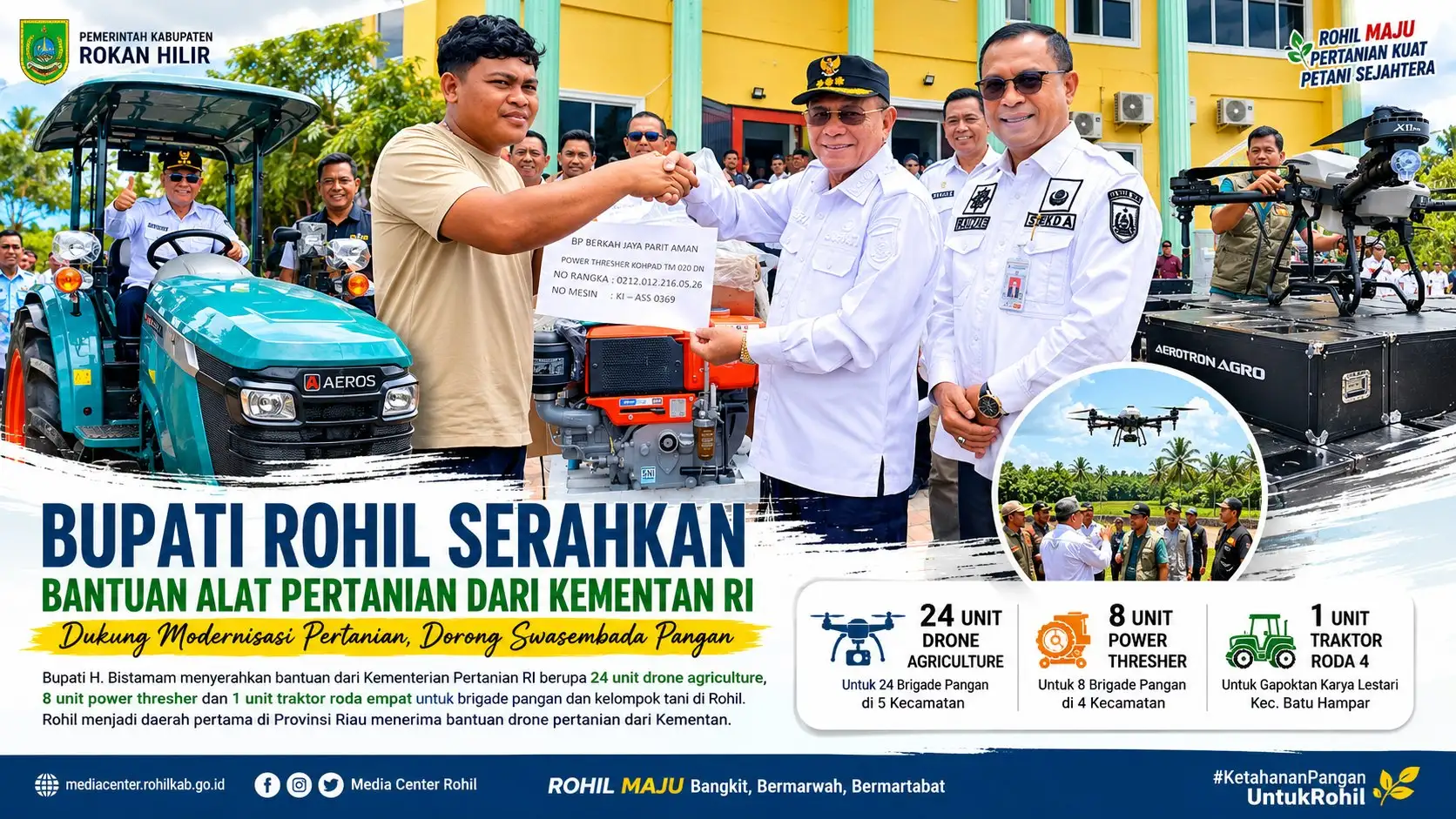 Bupati Rohil Serahkan Bantuan Drone dan Alsintan dari Kementan RI, Perkuat Langkah Menuju Swasembada Pangan