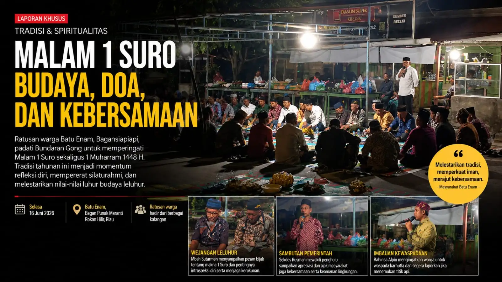Ratusan Warga Hadiri Peringatan Malam 1 Suro di Batu Enam, Tradisi Tahunan Sarat Nilai Spiritual