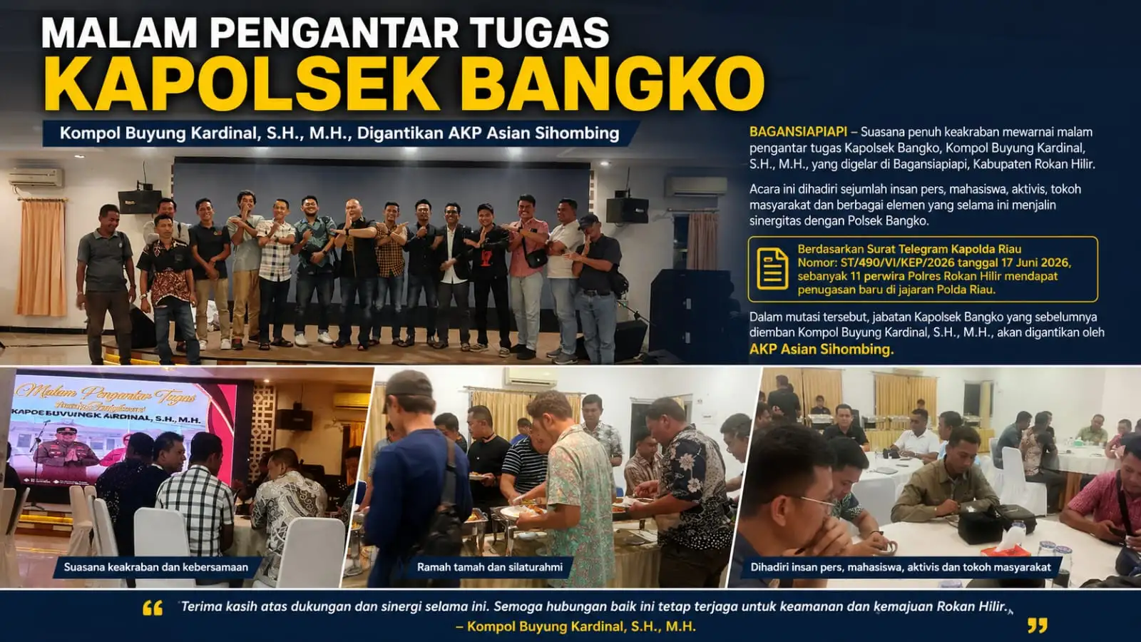 Malam Pengantar Tugas Kapolsek Bangko Berlangsung Hangat, Dihadiri Insan Pers, Mahasiswa dan Aktivis Rohil