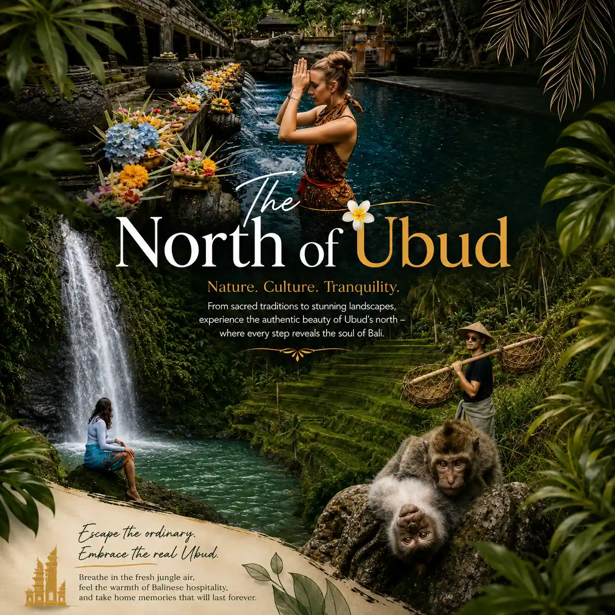 Ubud Monkey Forest, Rice Terrace, Ulu Petanu Waterfall & Tirta Empul Tour