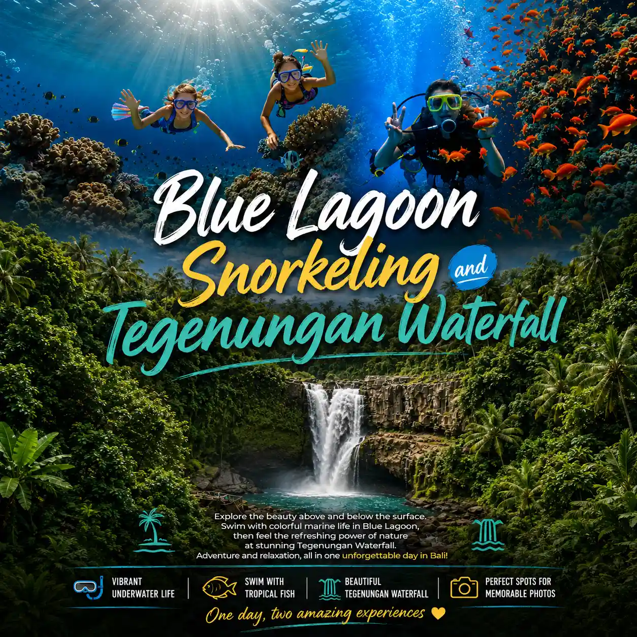 Bali Blue Lagoon Snorkeling with Lunch & Tegenungan Waterfall 