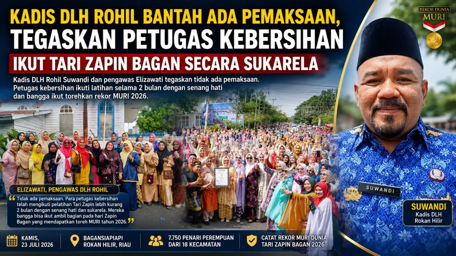 Kadis DLH Rohil Bantah Ada Pemaksaan, Tegaskan Petugas Kebersihan Ikut Tari Zapin Bagan Secara Sukarela