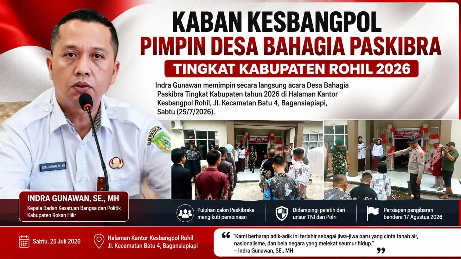 Kaban Kesbangpol Rohil Pimpin Desa Bahagia Paskibraka 2026, 36 Calon Mulai Jalani Pembinaan