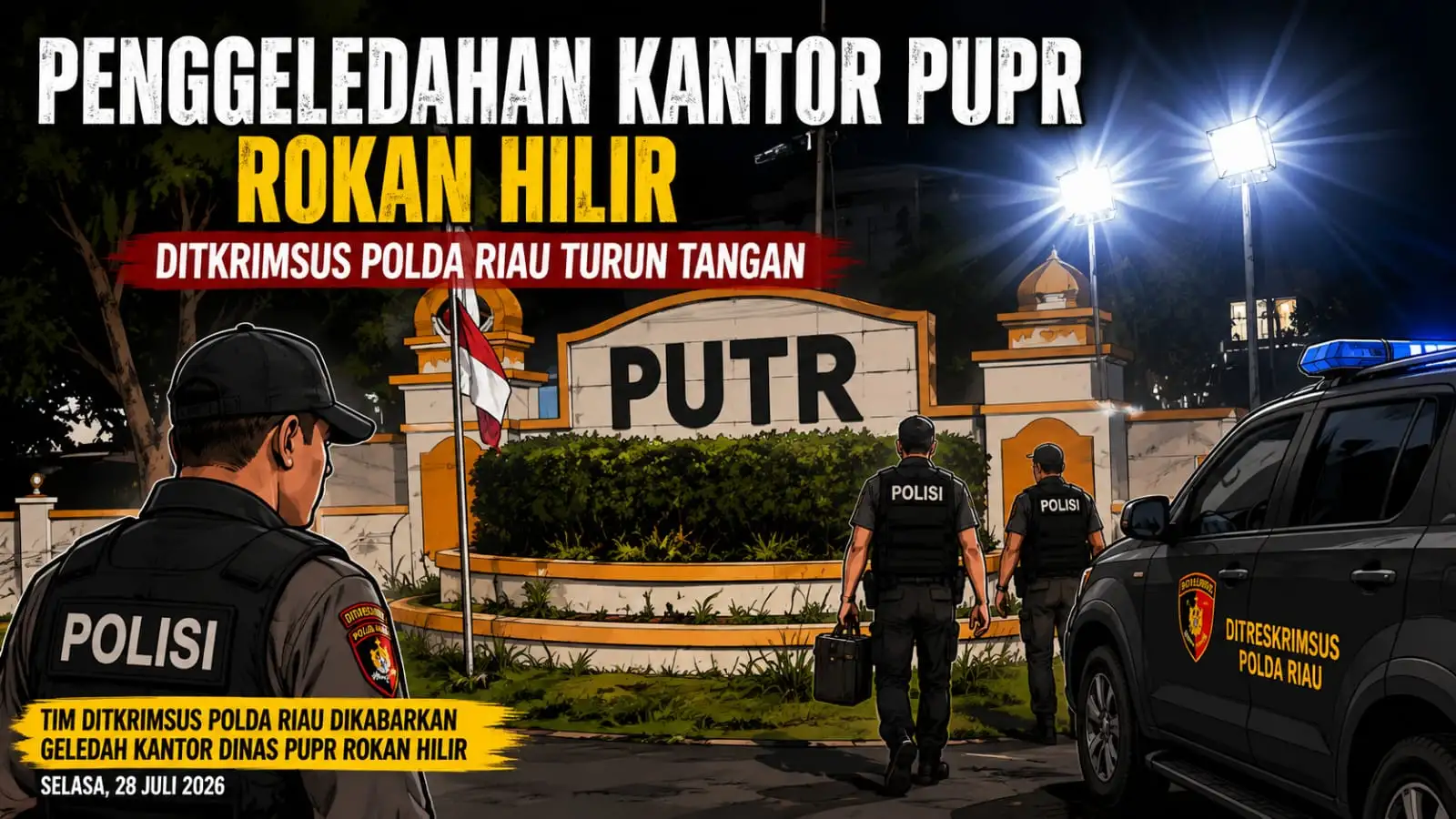 Ditreskrimsus Polda Riau Geledah Kantor PUPR Rokan Hilir, Terkait Dugaan Korupsi Jembatan Air Hitam