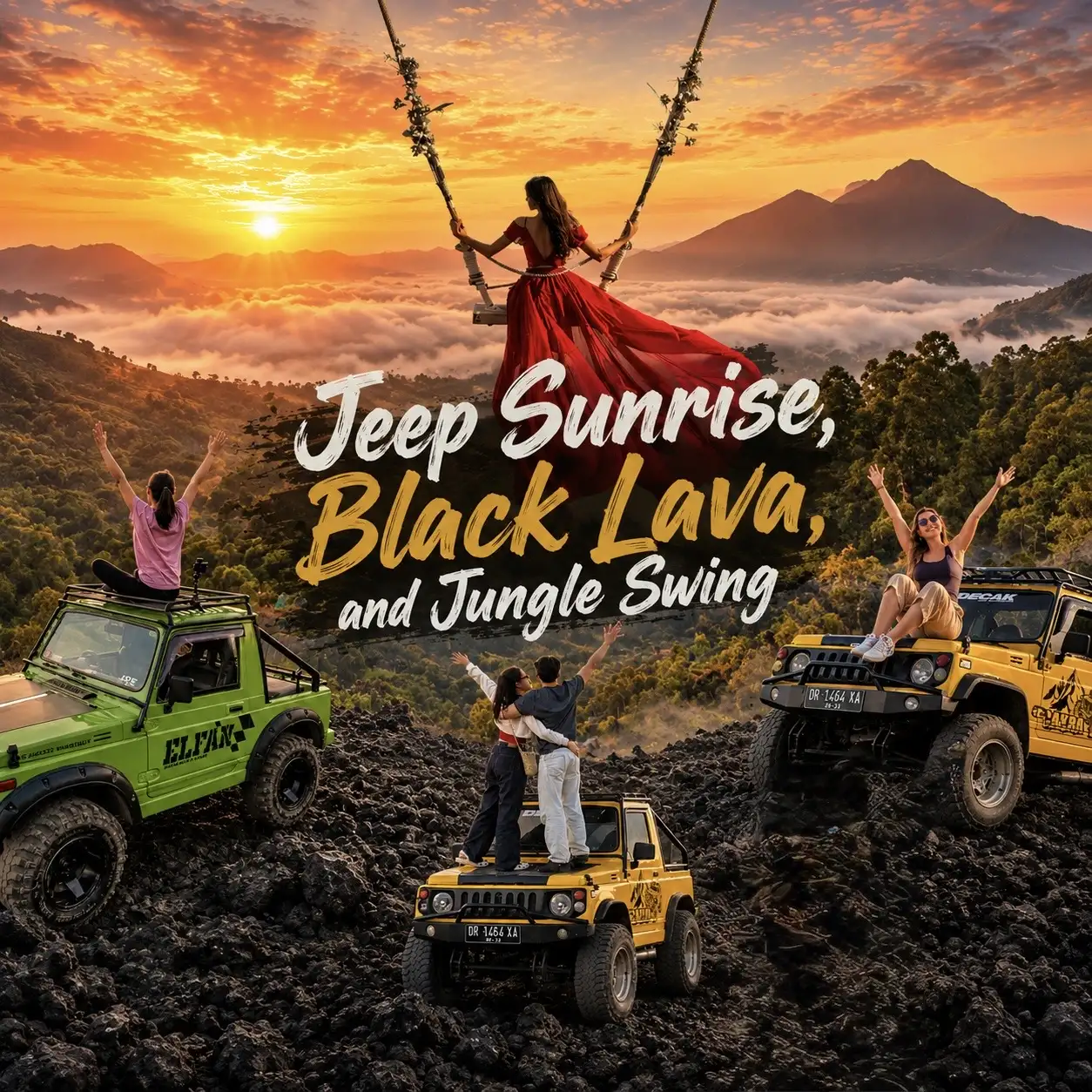 Kintamani Jeep Sunrise, Black Lava & Jungle Swing All-Inclusive Tour