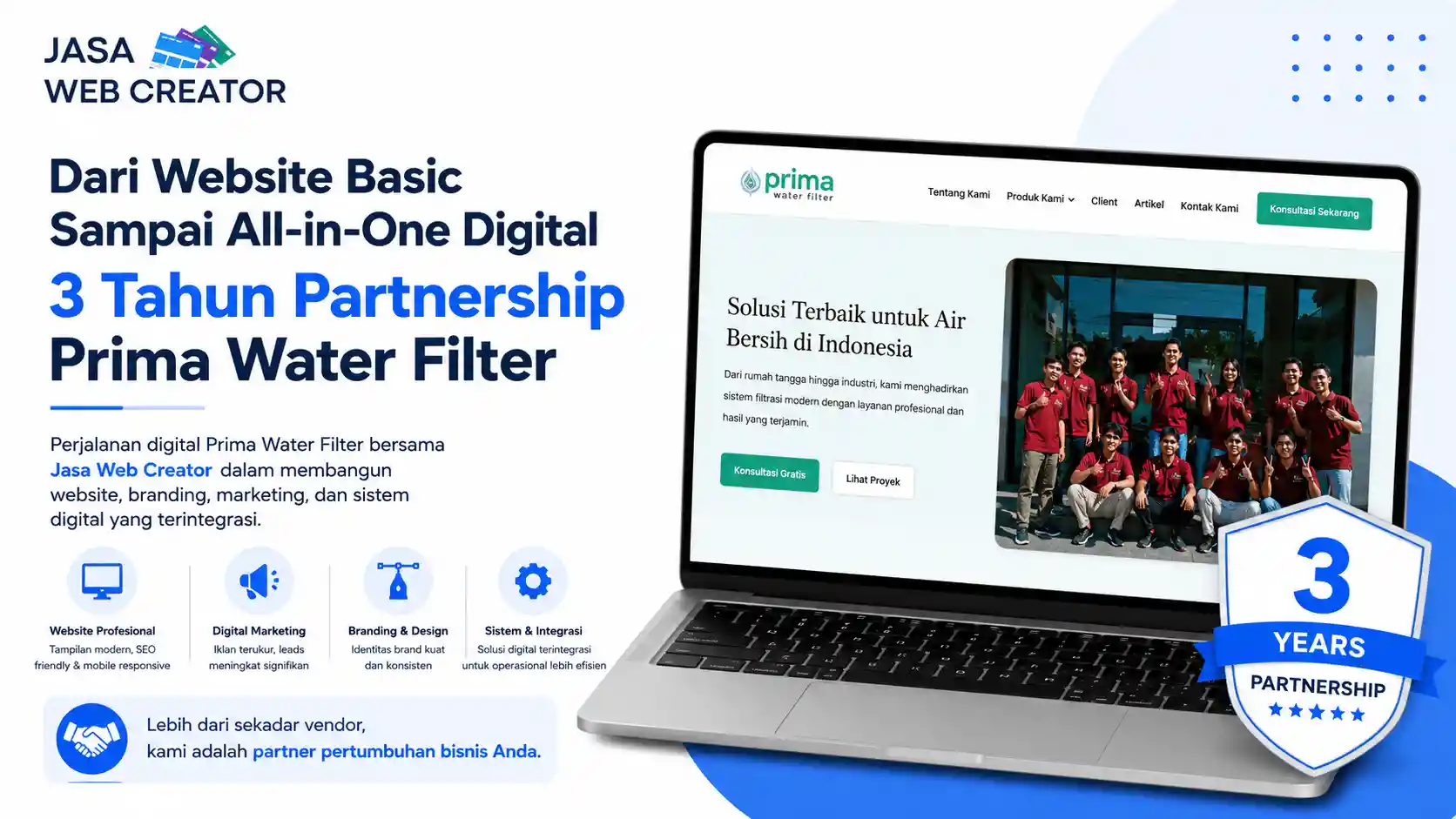 Dari Website Basic Sampai All-in-One Digital 3 Tahun Partnership Prima Water Filter